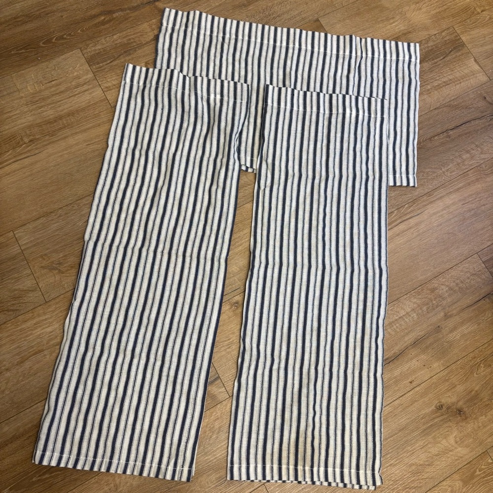 Blue Striped Tier and Valance Curtain Set